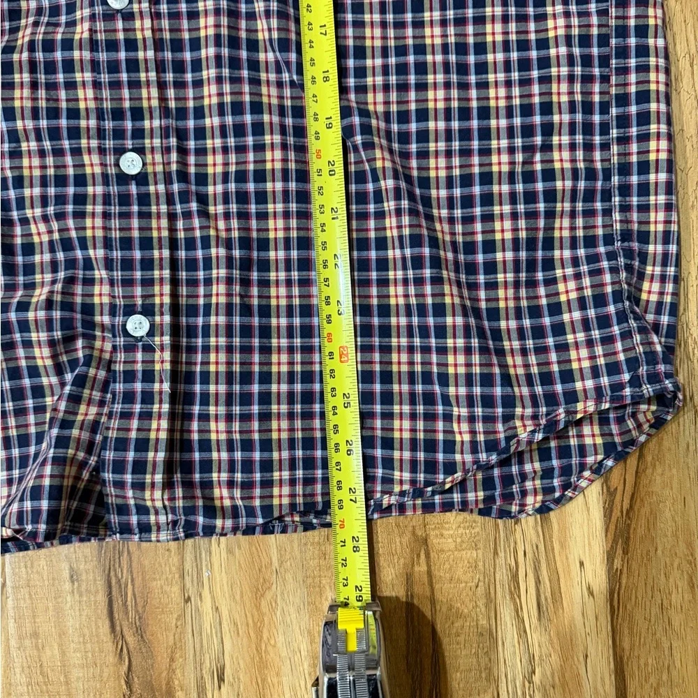 J. Crew Men's Casual Button Down Shirt Black Yellow Red Plaid Slim Fit Preppy XL